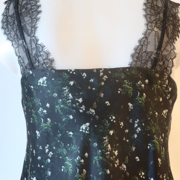 Womens Cami NYC 100% Silk Black, Blue Floral V-Neck Tank W/Lace Straps M* - Picture 5 of 6
